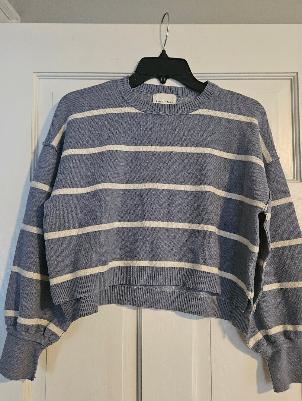 Cropped Dusty Blue Striped Sweater